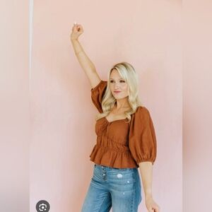 NWT A New Day Linen Blend Terracotta Peasant Top